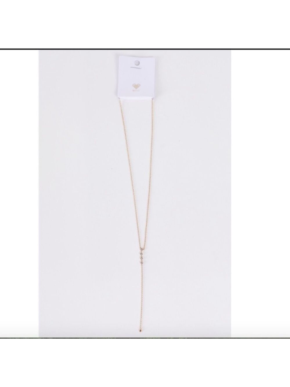 Gold Tone CZ Y Lariat Necklace - Picture 3 of 6